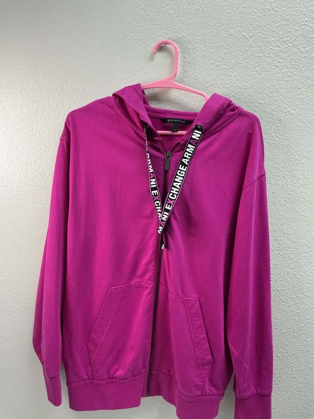 Armani Exchange Women's Zip-Front Hoodie with Logo Tape Drawstrings in Fuchsia